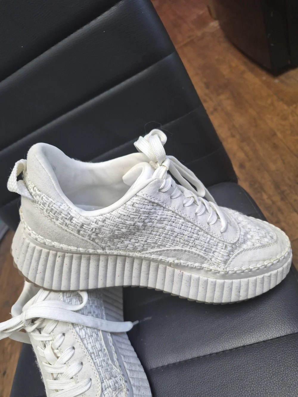 Woven Platform Sneakers in Off-White